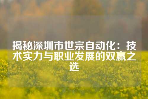 揭秘深圳市世宗自动化：技术实力与职业发展的双赢之选