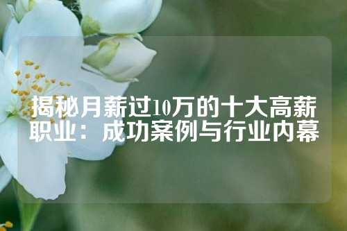 揭秘月薪过10万的十大高薪职业：成功案例与行业内幕